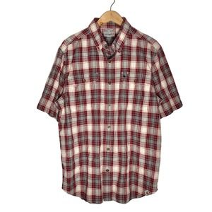 Carhartt | Men | Red Plaid Relaxed Fit Short Sleeve Button Down Shirt | Large